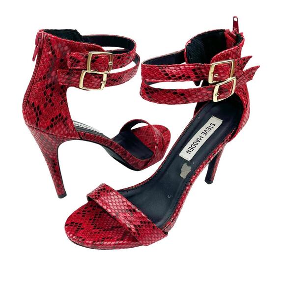Steve Madden Red Snake Print Heels Size 8 - Picture 1 of 13